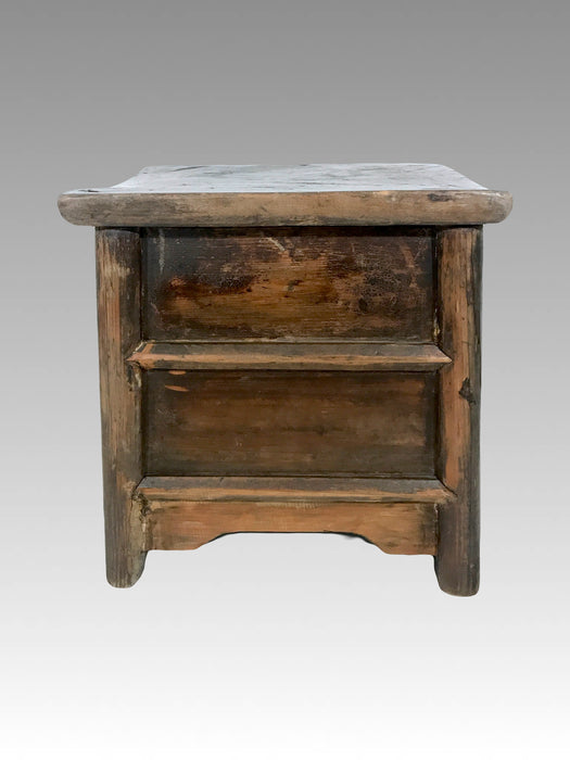 Rustic Chinese Pine & Elm Wood Side Table, Pedestal or Stool With Drawer