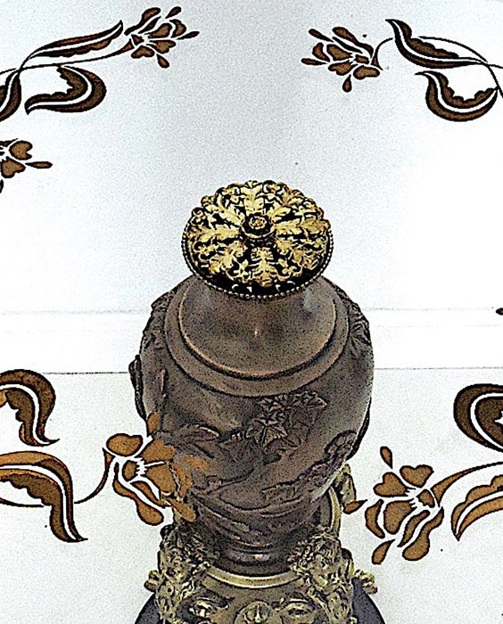 Messenger Phipson Antique Side or Occasional Table, Japanese Bronze Urn with Cherubs, Glass & Gilt Top - London