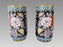 Antique Chinese Cloisonné Opposing Flower & Butterfly Cylindrical Brush Pots / Vases - a Pair