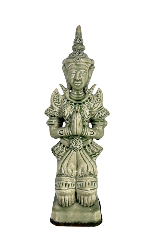 Large Celadon Crackle Glazed Tappanom Kneeling Thai Buddha Figure (Thailand)