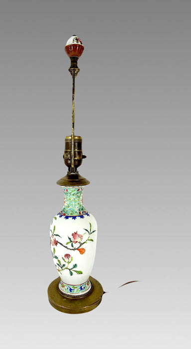 Antique Chinese  Famille Rose White Porcelain Brass Mounted Table or Bedside Lamp, Republic Period