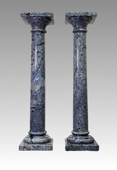 Antique Italian Solid Lapis Lazuli Pillars / Pedestals in Classical Form, a Pair