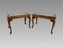 Solid Teak Side / Drinks Tables, Hard Carved With Inlaid Copper & Brass, Glass Tops - a Pair