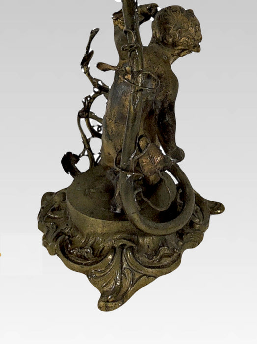 Antique 'Old Gold' Italian Table Lamp With Cherub / Angel (Putti) and Vines