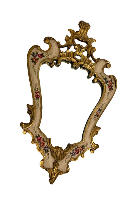 1920's Scrolled Giltwood Italian Style Wall Mirror with Hand Painted Wild Flowers