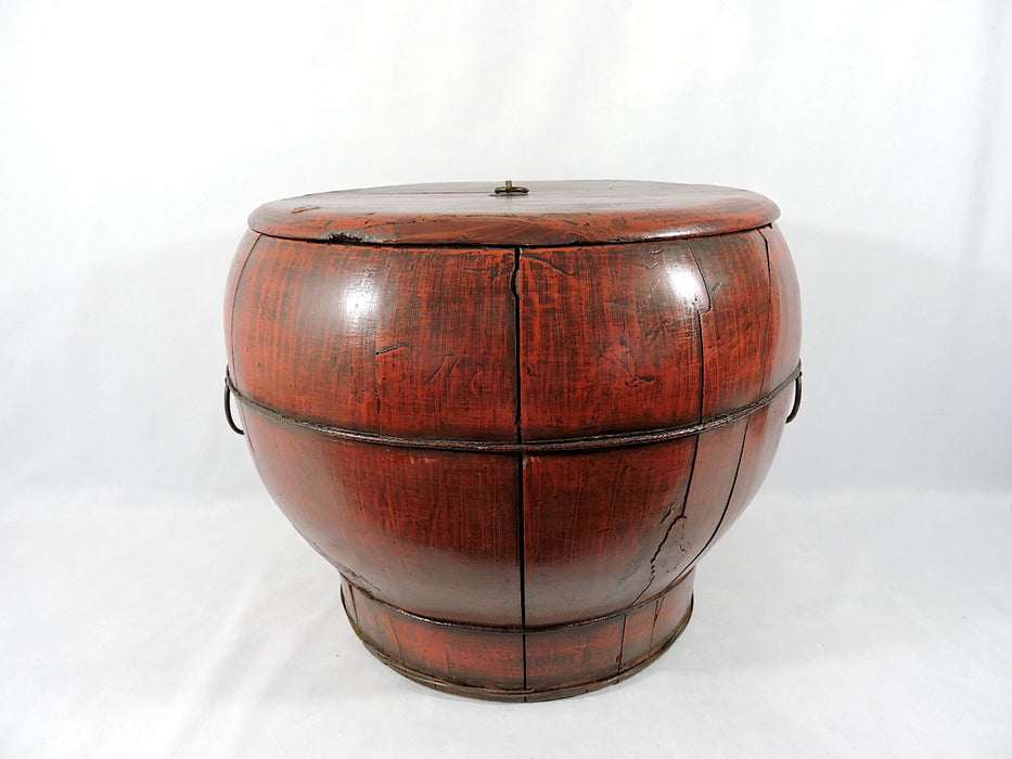 Antique Chinese Round Elm Wood Storage Box With Antiquities Seal