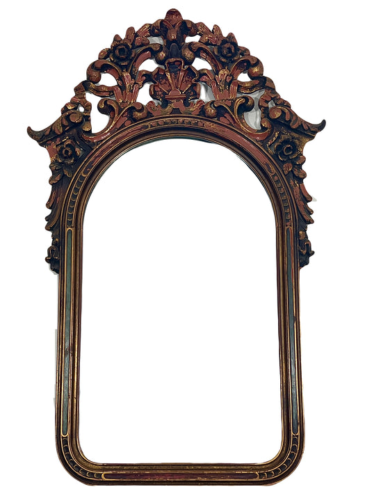 Antique Baroque Italian Deep Red and Gold Giltwood Carved Wall MIrror
