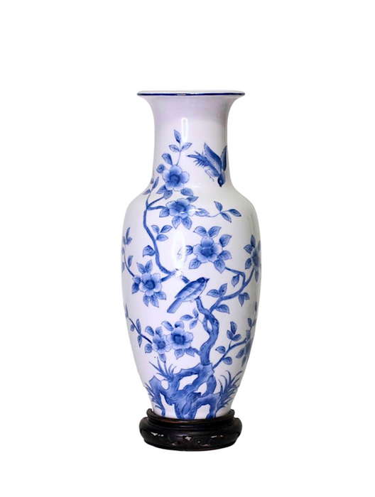 Vintage Japanese Blue & White Floral Mounted Wall Pocket Vase with Bir —  East2West Furniture