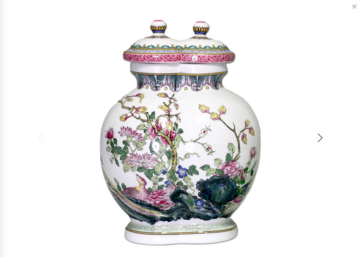 Chinese Famille Rose White Porcelain Conjoined Urns with Flowers & Birds