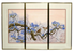 Triptych of Blue Flowers & Birds by Marisa Baron, Listed Hoosier Artist Original Chinoiserie Watercolour, Framed