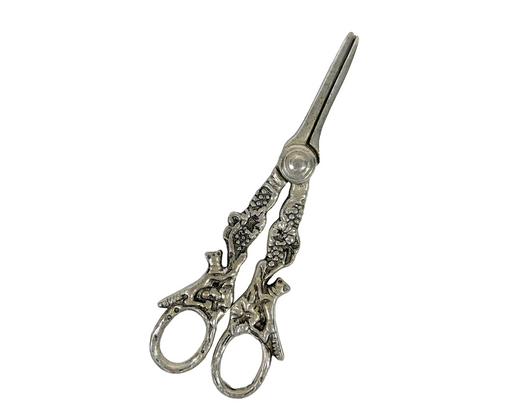 Antique 800 Silver Grape Shears With Foxes and Grape Detailing, Aesthetic Period, German