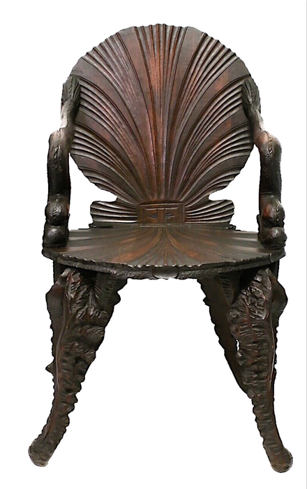 Italian 19th Century Carved Walnut Grotto Arm Chairs in the manner of Pauly Et Cie, A Pair