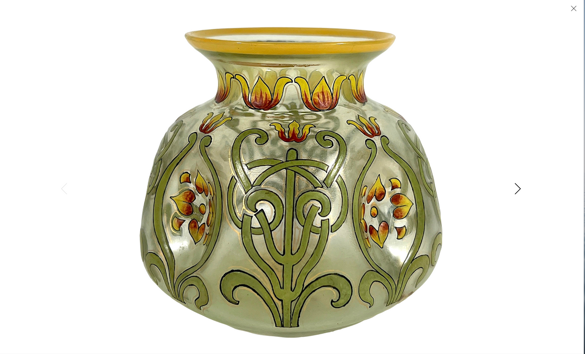 Antique Hand Painted Light Green Art Nouveau 'Tulip' Glass Vase