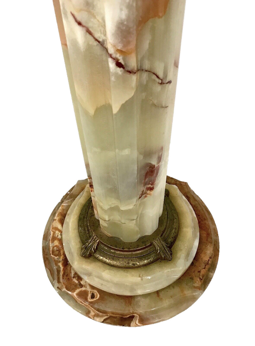 Vintage Neoclassical Variagrated Solid Onyx Gold Ormolu Column, Pedestal, Pillar or Plant Stand