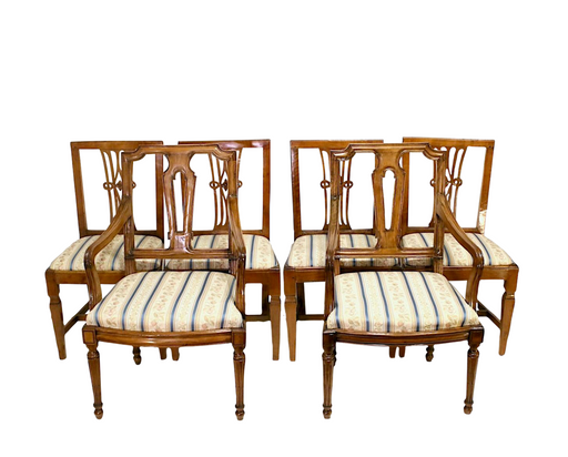 Six Antique French Directoire Upholstered Fruitwood Dining Chairs, Circa 1800