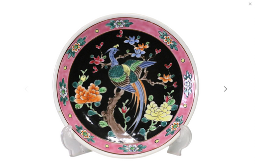 1920's Japanese Taisho Era Peranakan Style Decorative Plate with Exotic Bird and Flowers