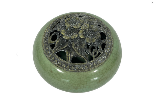 Antique Chinese Celadon Green Crackleware Lidded Decorative Brushwashing Bowl or Catchall