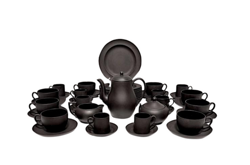English Wedgwood Black Basalt Complete Tea & Dessert Service for Eight (47 pieces)