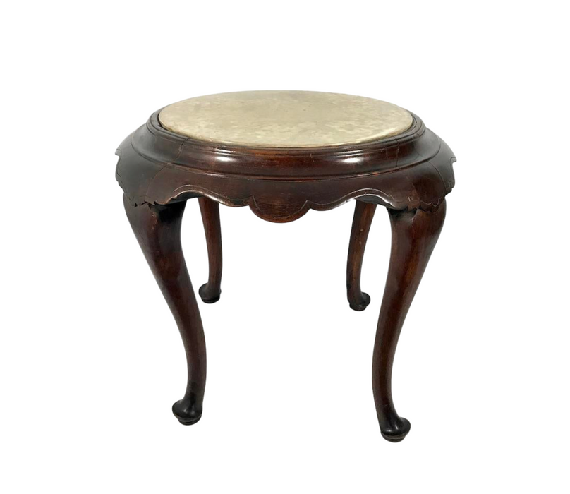 18th Century Queen Anne Marble Topped Round Side Table or Pedestal / Stand