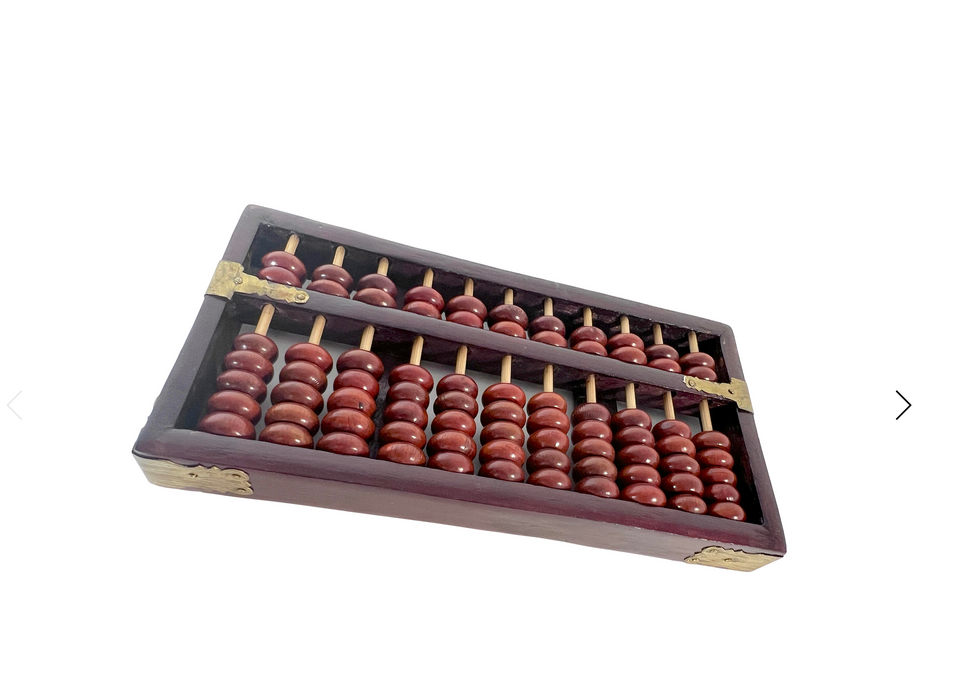 "Diamond" Chinese Wood Abacus With Wood Beads and Brass Embellishments