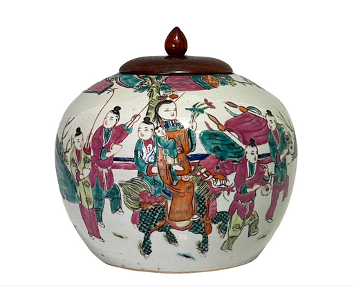 The Chinese New Year Parade, Antique Famille Rose Porcelain Scenic Ginger Jar, Guangxu Dynasty