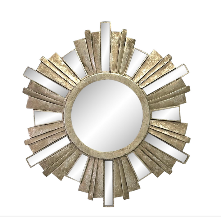 Vintage Mid Century Burnished Gold & Silver Starburst Wall Mirror