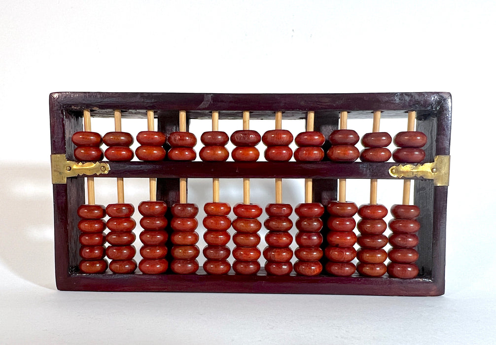 "Diamond" Chinese Wood Abacus With Wood Beads and Brass Embellishments