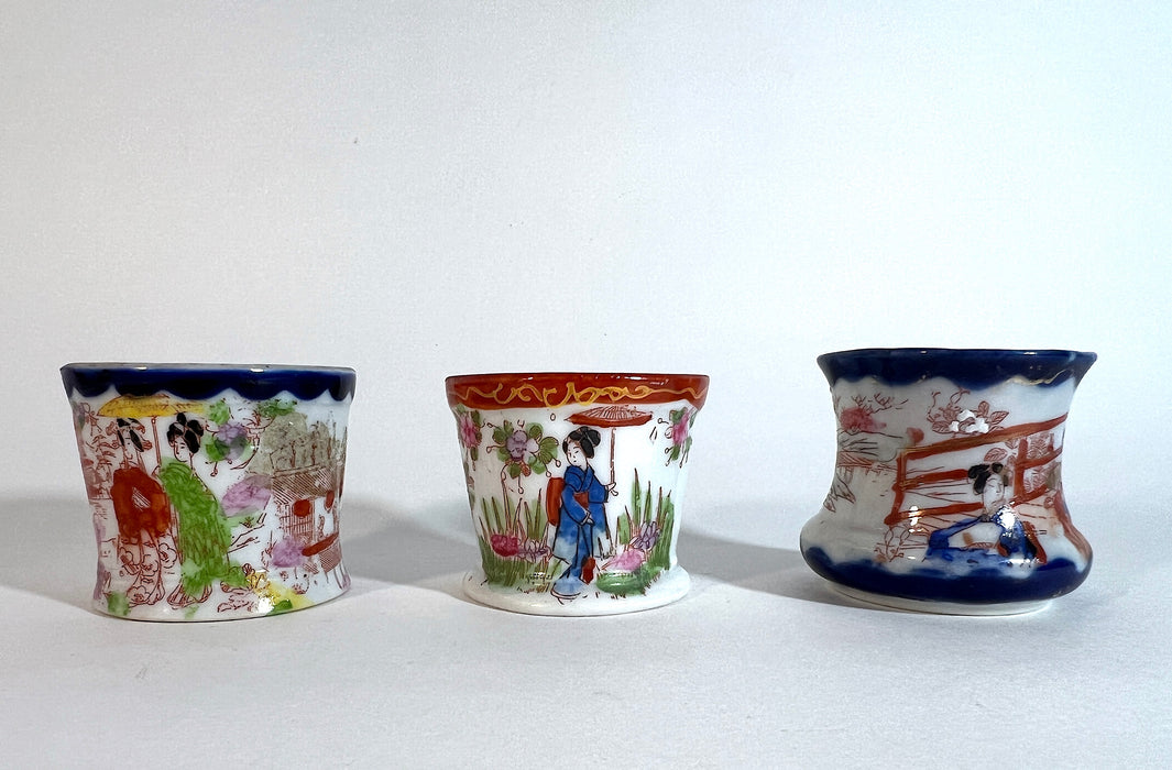 Antique Japanese Porcelain Hand Painted Tea Cups, Set of Three