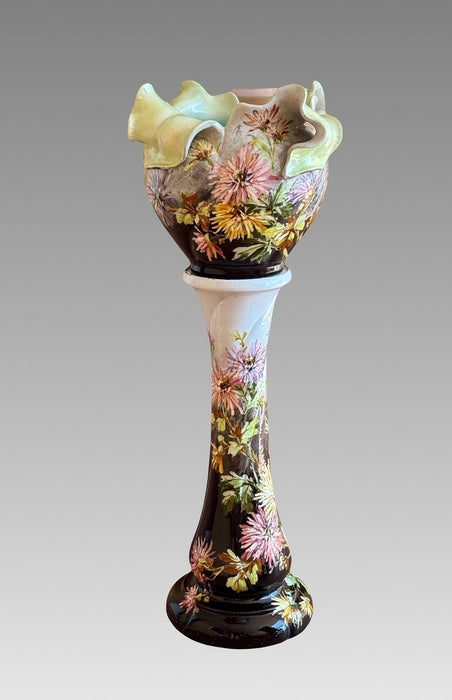 Antique Faience Floriform Sculptural Planter/Jardinier & Chrysanthemum Pedestal by Jerome Massier Vallauris