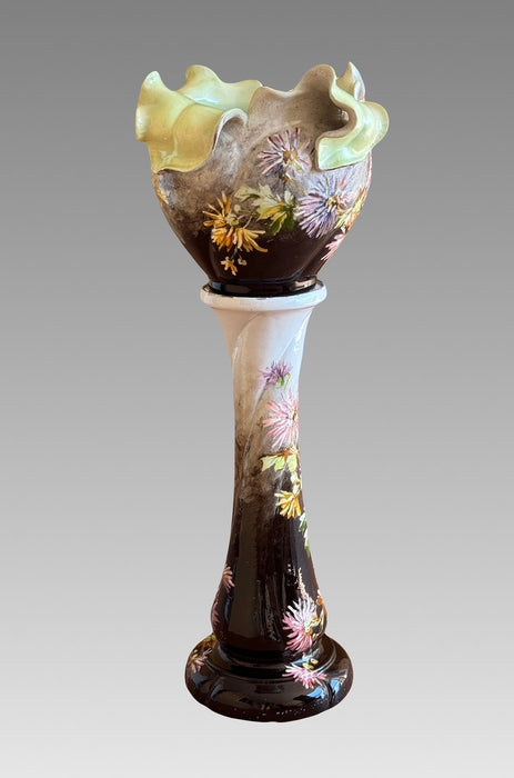 Antique Faience Floriform Sculptural Planter/Jardinier & Chrysanthemum Pedestal by Jerome Massier Vallauris