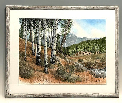 Impressive Southwest Original Watercolor Painting by John A. White, Adobe Village in Early Spring Landscape