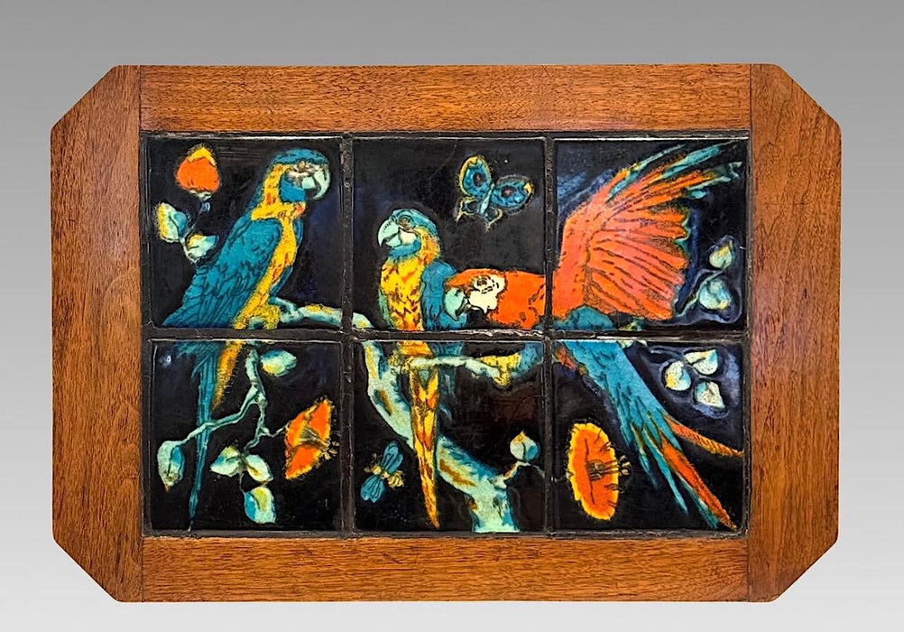 Antique Spanish Mission California Ceramic Tile Top Occasional / Drinks Table with Colourful Parrots