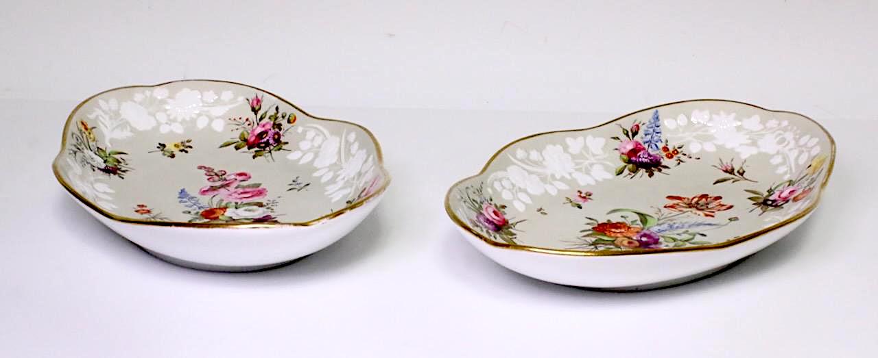 Antique Hand Painted Spode White Porcelain Platters with English Hand Painted Wild Flowers
