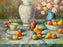 Vintage Large Scale Original Oil on Canvas Impressionistic Still Life of Fruit & Flowers, Signed W. Adam