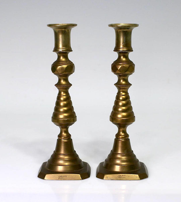 Antique 19th Century English Bronze 'Push-Up' Candlesticks, a Pair