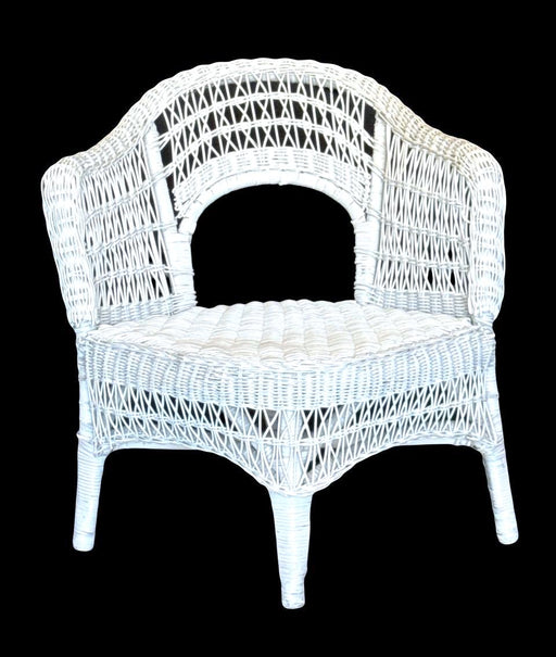 Antique Fancy Woven White Wicker Corner or Side Chair