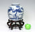 Antique Chinese Blue & White Porcelain Ginger Jar with Pine & Bamboo, on Wood Stand