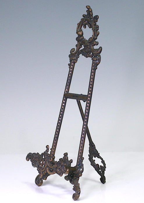 Large Antique Cast Bronze Rococo Revival Portrait Easel with Flowers and Scrolls
