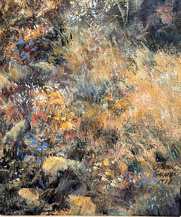 The Field of Wild Flowers, 20th Century Acrylic on Masonite Expressionist Galathaian Landscape, by Judy O'Brien, American