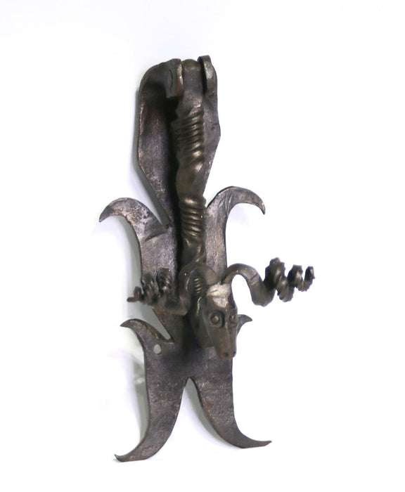 Hand Wrought Iron Door Knocker in the Form of a Gothic Ram