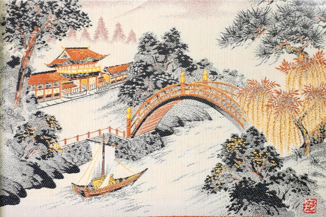 Vintage Japanese Silk Embroidery Picture of a Tranquil Winter Scene of Mount Fuji, Framed