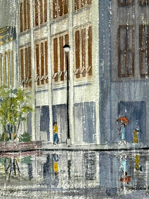 Rainy Afternoon, Colombus, Indiana Original Mid Century Watercolour by Hoosier Artist Martha Callaway