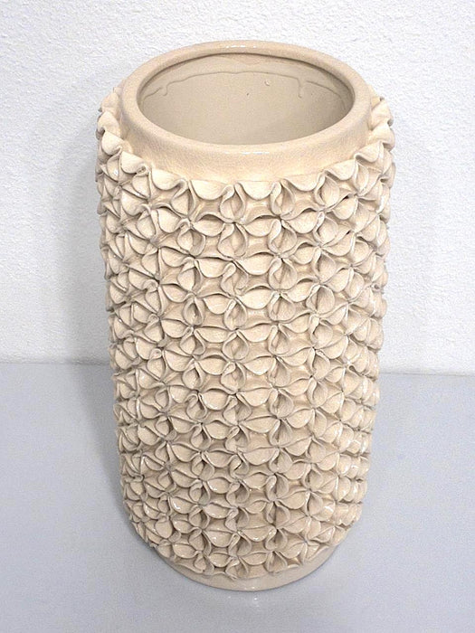 Large Mid Century Modern Cream Glazed 'Le Floret' Cylindrical Ceramic Vase