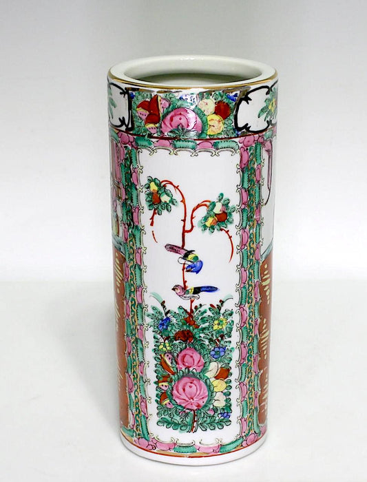 Vintage Chinese Hand Painted Rose Medallion White Porcelain Hat Stand Vase
