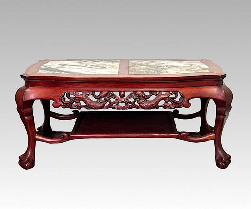 Yu Hua Loong Chinese Dragon Rosewood Coffee Table With Inset Grey White Dream Stone Marble Top