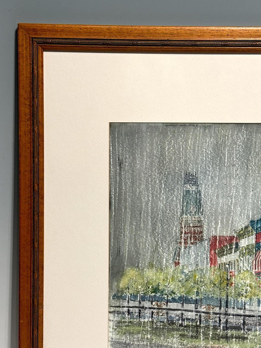 Rainy Afternoon, Colombus, Indiana Original Mid Century Watercolour by Hoosier Artist Martha Callaway