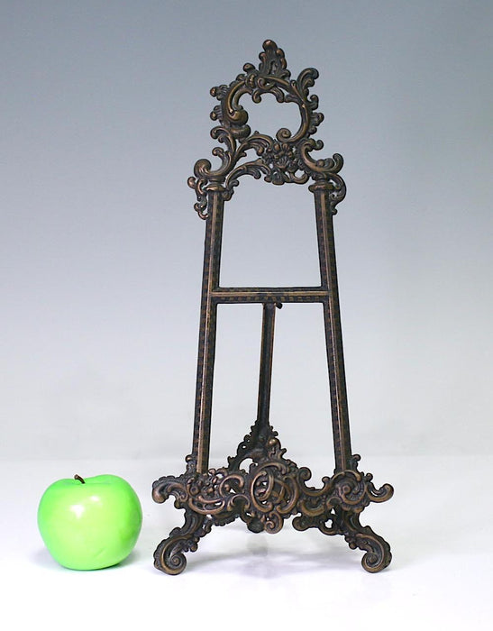 Large Antique Cast Bronze Rococo Revival Portrait Easel with Flowers and Scrolls