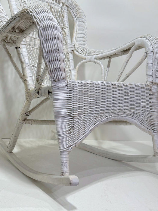 Large White Antique Wicker Rocking Chair 1920's