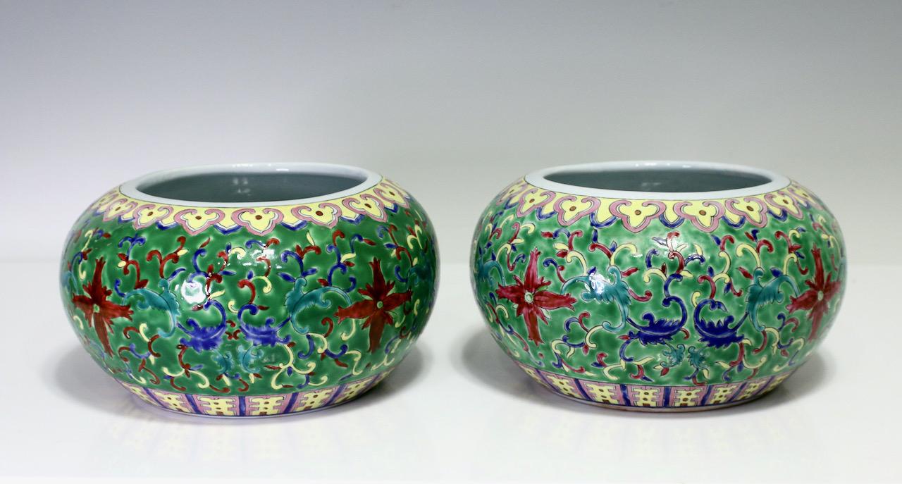 Vintage Chinese Green Porcelain Planters With Tongzhi Seal Marks, Republic Period, a Pair
