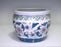 Vintage Chinese Porcelain Blue and White Fishbowl Planter with Ruyi 10"